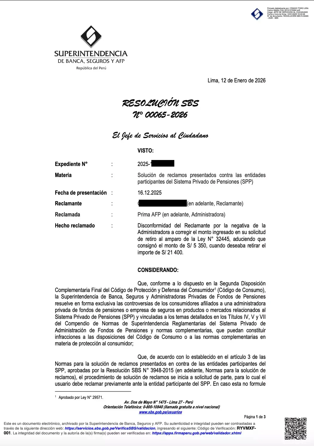 Resolucion SBS N° 00065-2026